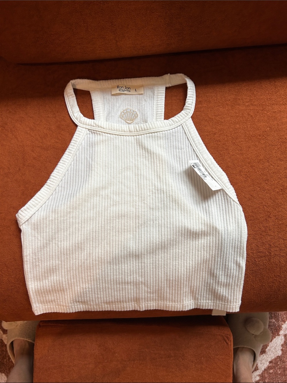 Ron Jon White Ribbed Halter Crop Tank